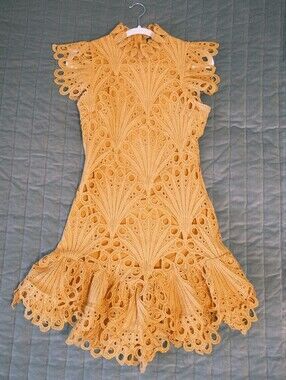 Ina Yellow Lace Eyelet Mini Dress